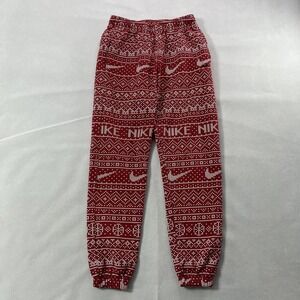 Nike Jogger Pants Men Small Red Fair Isle‎ Fleece Holiday Swoosh FZ2720-687